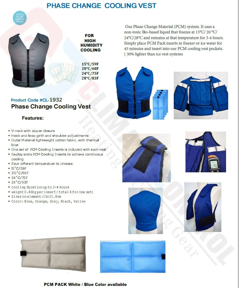 Phase Change Materials Pcm Cooling Vest With Ice Pack Replacement