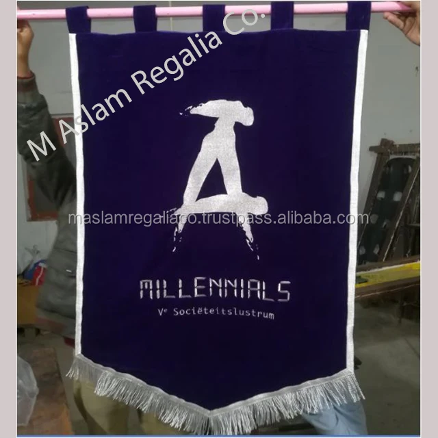 Supper Quality Purple Velvet Banner With Machine Embroidered Cadet