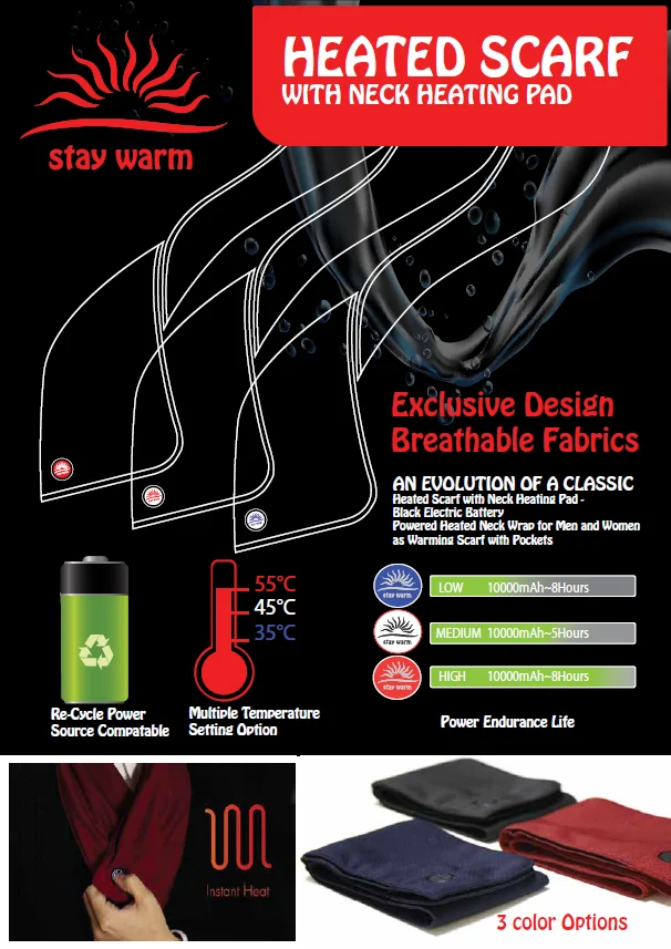 Cold Weather Neck Warmer 5v Battery Operated Heated Scarf With Carbon