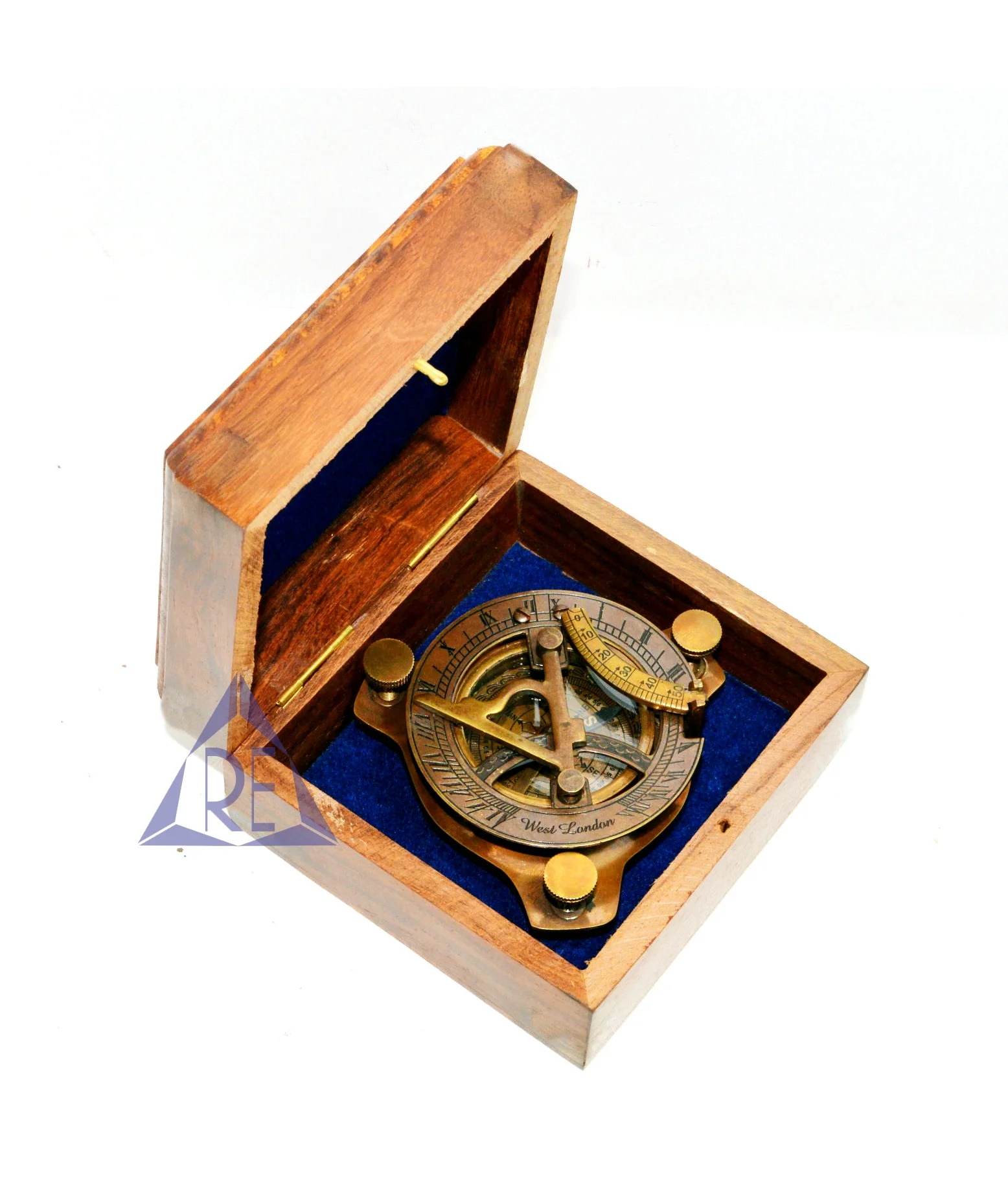 KHUMYAYAD Sundial brújula náutica vintage coleccionable artículo con incrustaciones de latón caja de palisandro 