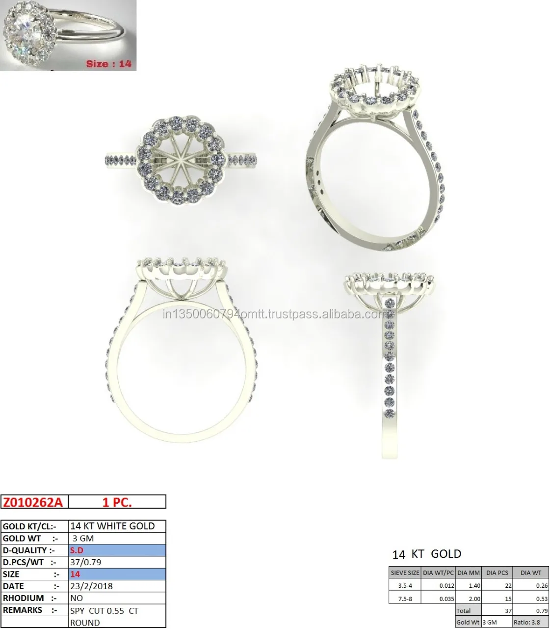 New Design Diamond Custom Engagement Ring In 14kt White Gold 3 Gram Hip