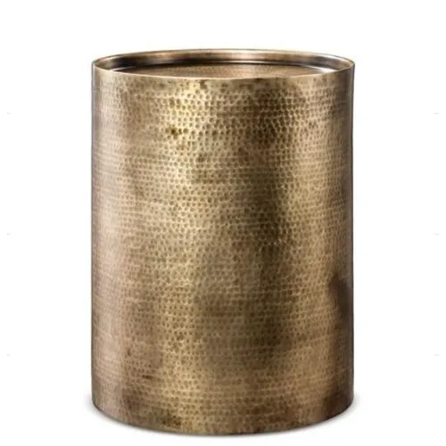Metal Round Hammered Cylinder Brass Coffee Tables Set Home Decor