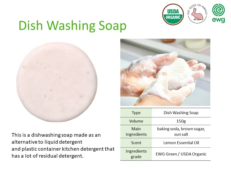 Plastic Free Solid Dish Washing Soap 150g Natural Detergent Lemon Scent