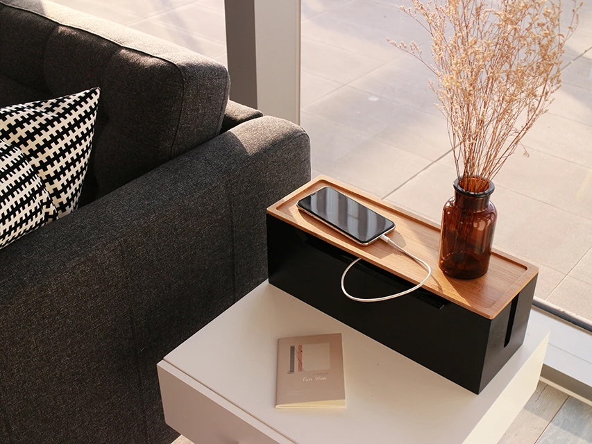 Bamboo Cable Box With Black Color Cable Junction Box Cable Wire