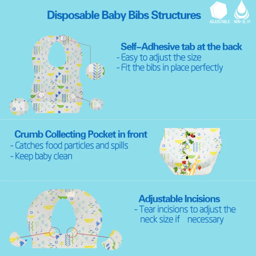2020 Amazon Hot Disposable Baby Products Infant Printed 624 Months Disposable Baby Bibs With