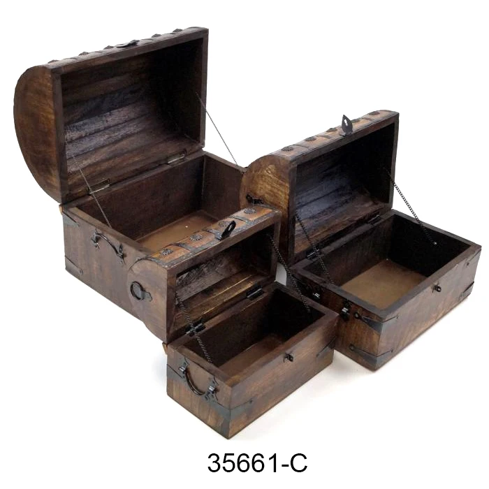 Wooden Pirate Treasure Chest Boxes/ Gift Boxes Custom Creative Treasure Wooden Pirate Chest Box