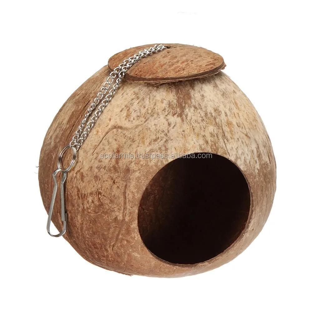 Handmade Natural Coconut Shell Bird House With Strings Of Various