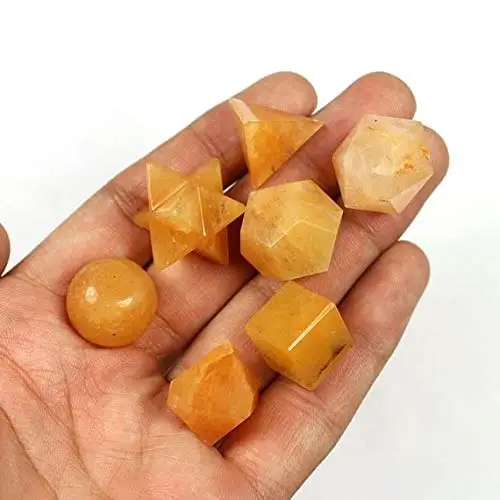 Natural Yellow Aventurine Crystal Carved Platonic Solids Sacred Geometry Symbols Sets For Healing Crystals Buy Bulk Wholesale Natural Yellow Aventurine 5 Pc Geometry Set For Healing Meditation High Quality Hot Sale