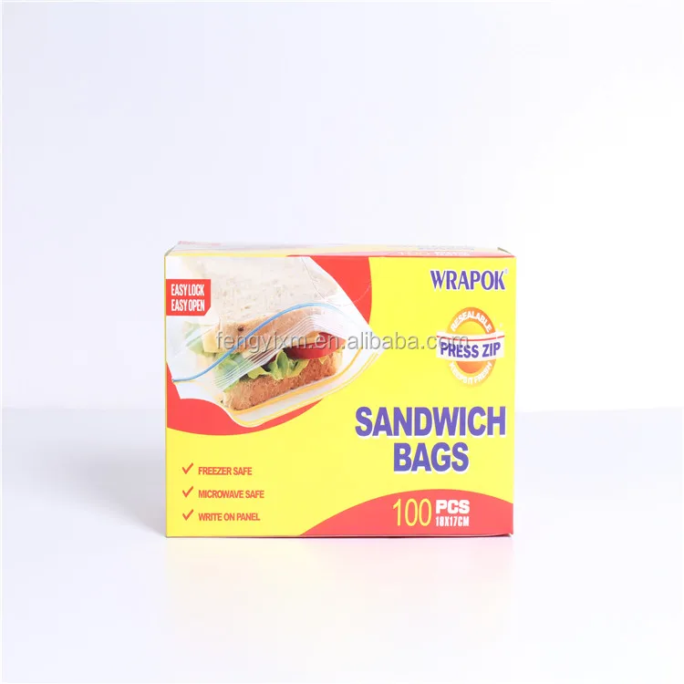 Household Zipper Self Seal Food Grade Plastic Resealable Sandwich Ziplock Bag