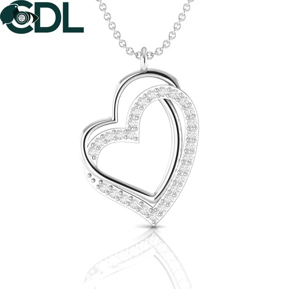 Double Heart Shape Diamond Pendant For Women Solid 14kt White Yellow Rose Gold 2.15 Gram Fine Jewelry