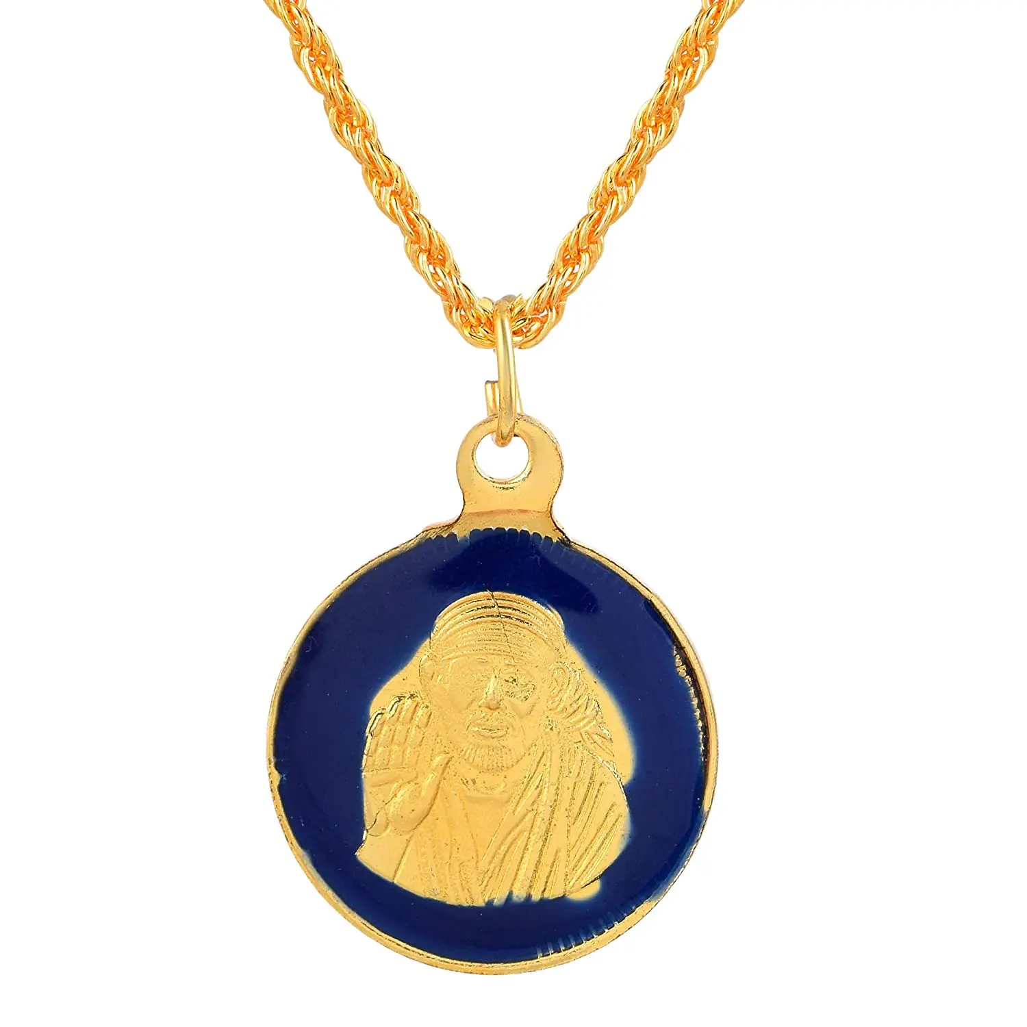 Gold Plated Brass Blue Color Shirdi Sai 