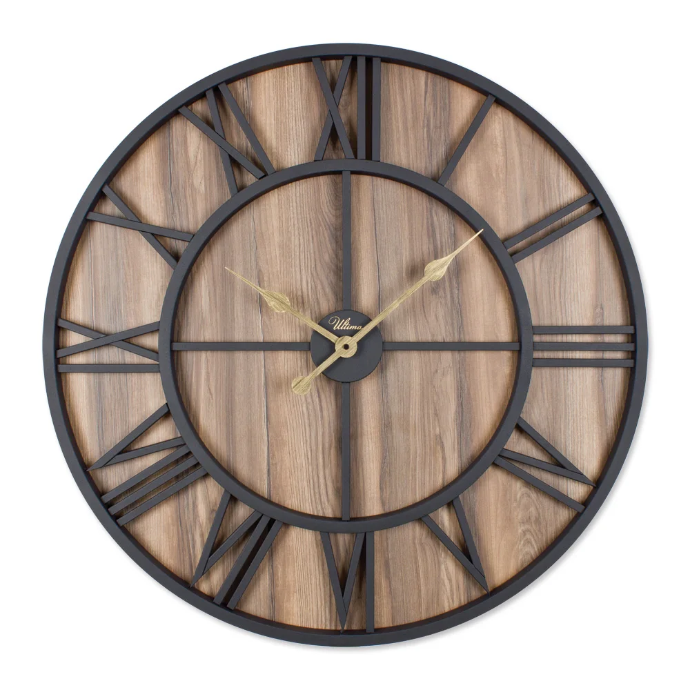 Black Best Seller Wrought Iron Wall Clock With Wooden Backboard Buy Wall Clock Home Decorative Wooden Clock Luxury Wall Clock Product On Alibaba Com