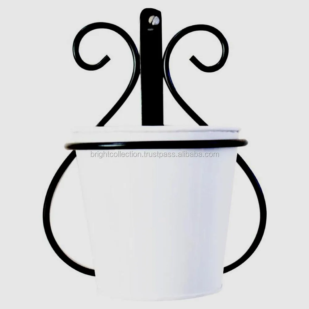 Indoor Galvanized French Buckets Galvanized Metal Bright Yellow Bucket With Wall Bracket Hanging