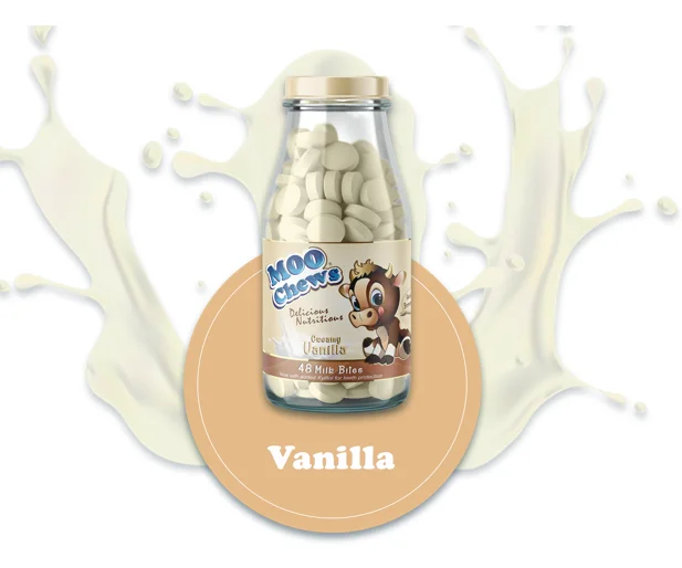 
Moo Chews 48 tablets bottle Vanilla Healthy Snack Kids and Toddlers Milk Tablet High Calcium NZ made 