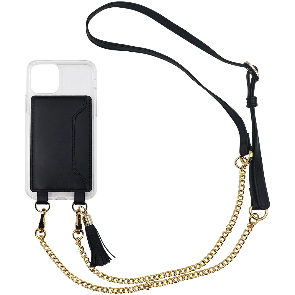 Tenchen Custom Luxury Leather Crossbody Chain Phone Case With Card
