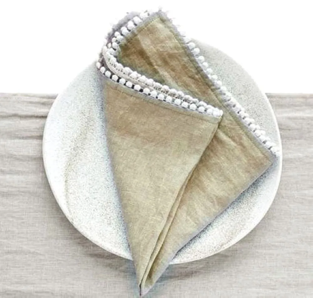 Beige Linen Napkin With Edging Lace Embroidered 100 Linen Lady Hanky