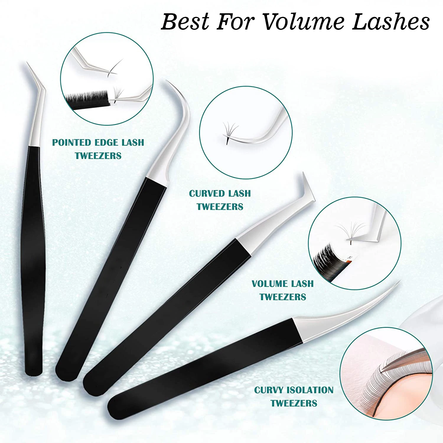 Eyelash Tweezers Set For Volume Lash Extensions Stainless Steel Lash