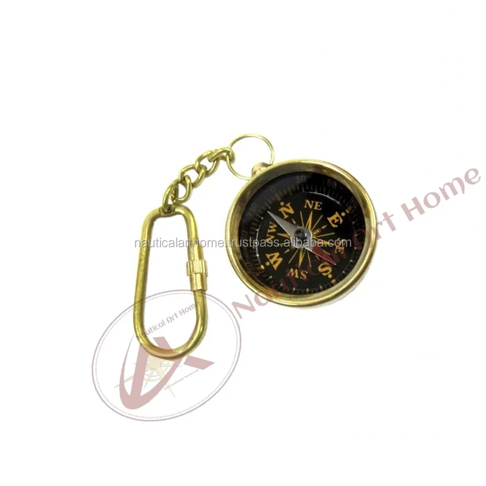 Brass Compass Vintage Collectable Key Chain Marine Nautical KeyRing 