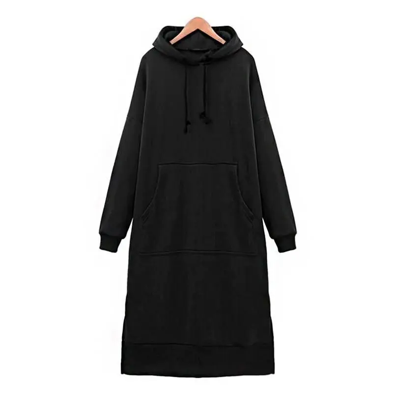 Long Hooded Sweater Hoodie Dress With 