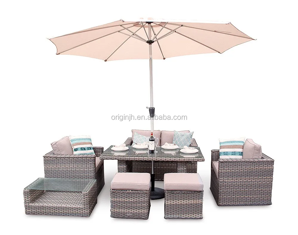 Many Useful Functions Garden 7 Pieces Central Parasol Hole Rattan