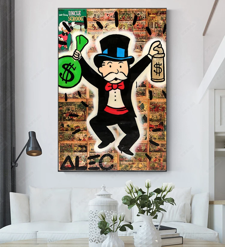 Alec Monopoly Scrooge Cash Abstract Wall Art Oil Painting Living Room Home Decor 