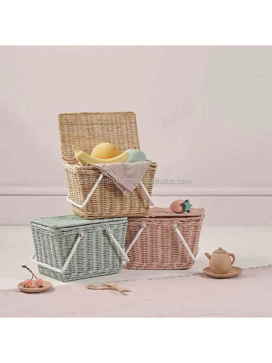 Natural Handwoven Bamboo Rattan Picnic Basket Wholesale Cheap Price For