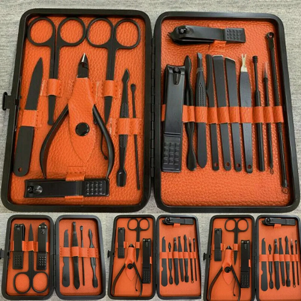 不锈钢修指甲/修脚工具包女性美甲美容和护理工具套件与便携式外壳