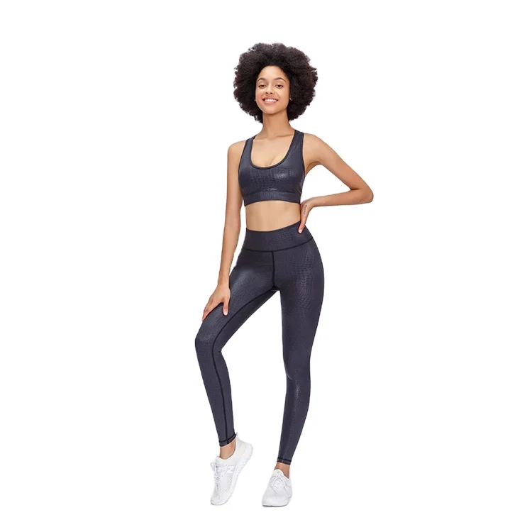 

Black Embossed Pattern Fitness High Waist Workout Gym Compression Athletic Sports Yoga Leggings For Women Yoga Wear