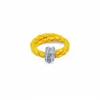 Yellow Waxed Cotton Cord With Diamonds & 925 Sterling silver ring