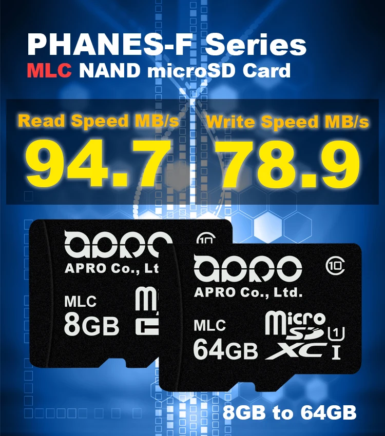 APRO High Performance MLC 8GB to 64GB PHANES-F Series Industrial microSD Card for Handheld Device Medical equipment POS laptop - ANKUX.COM