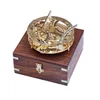 3'' Brass Nautical Antique New Design Magnetic Round Sundial Compass with Wooden Box