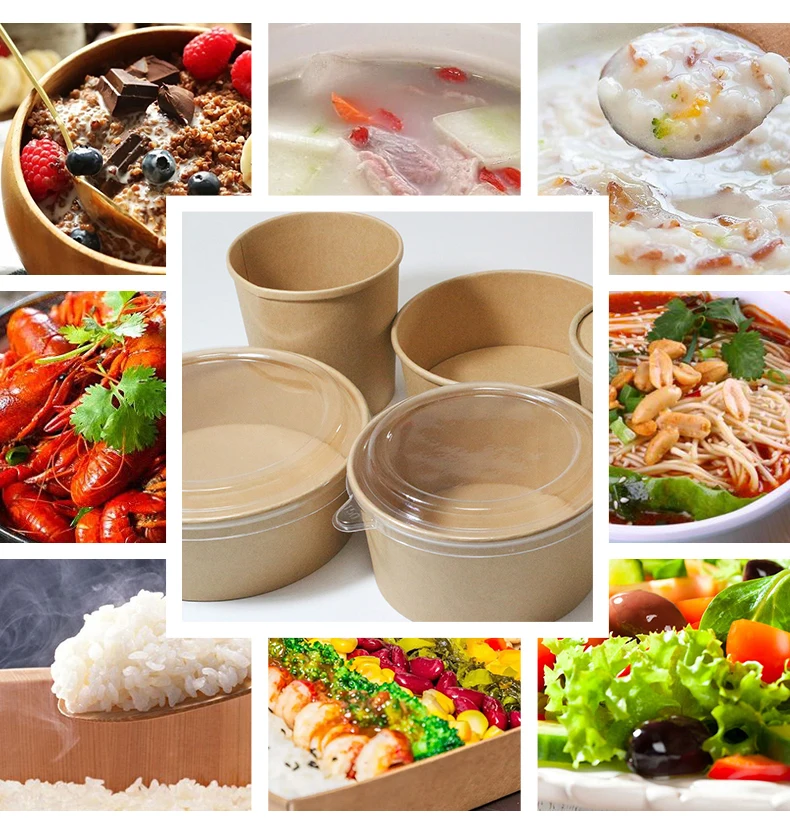 1300ml Eco Friendly Custom Print Kraft Round Fruit Salad Paper With ...