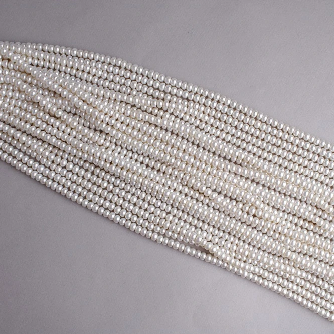 
6.5-7mm Button Shape White Colour Natural Freshwater Loose Pearl Strand, 16