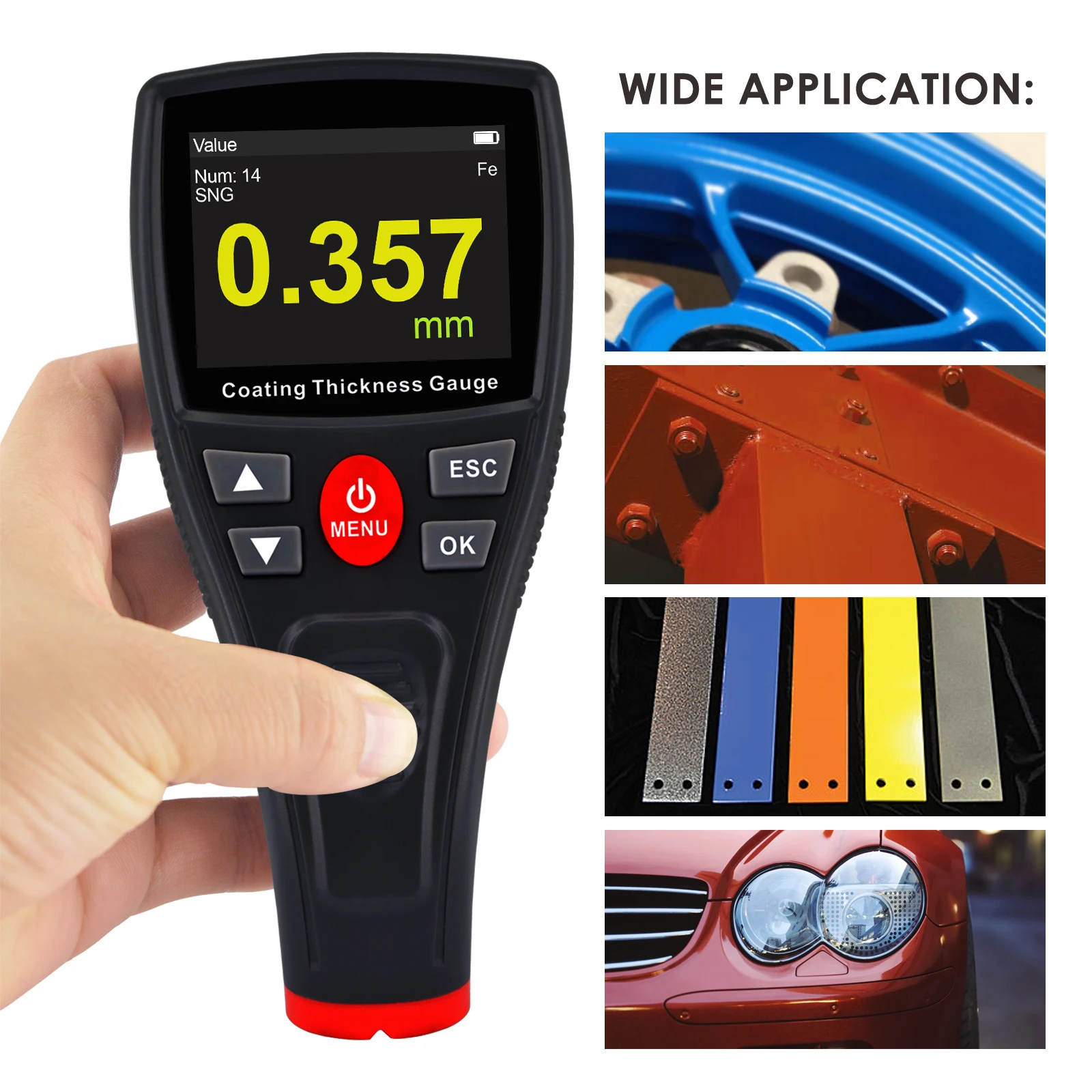 Mini Digital Metal Coating Thickness Gauge Car Paint Tester Automotive Tool Colored Screen High