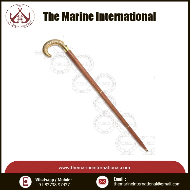 Flower Design Brass Handle Foldable Walking Stick Collectible Walking