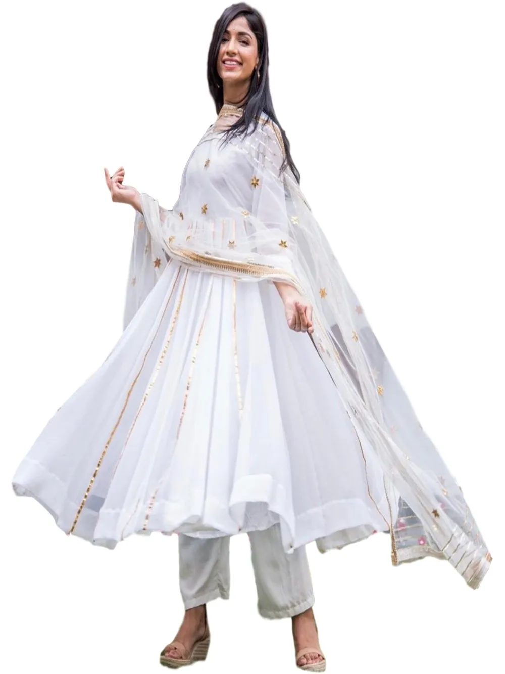 white anarkali dress material