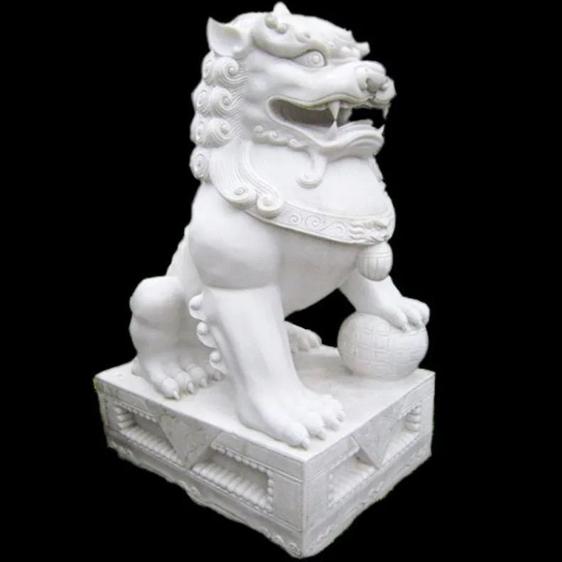 Vietnam Factory Direct Hand Carved White Marble Garden Fu Dog Stone