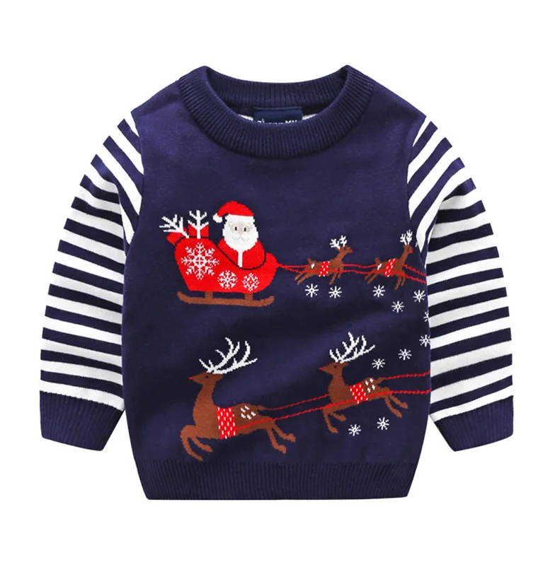 Children's Christmas Snowman Sweater With Deer Pattern Kid's Stripes ...