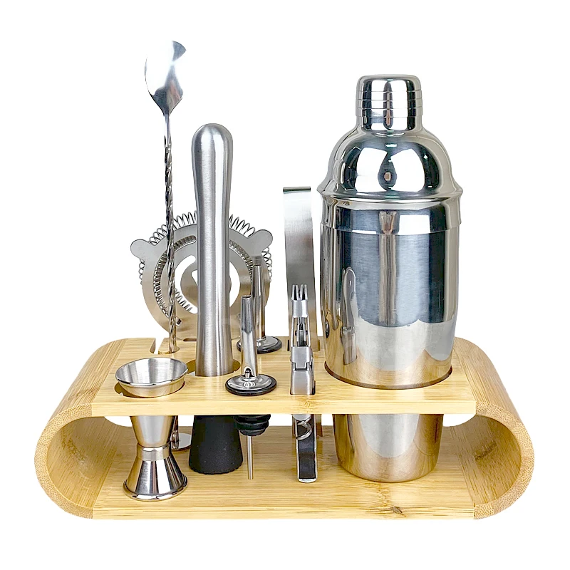 King International Bar Set Wooden Stand Stainless Steel Bartender Kit ...