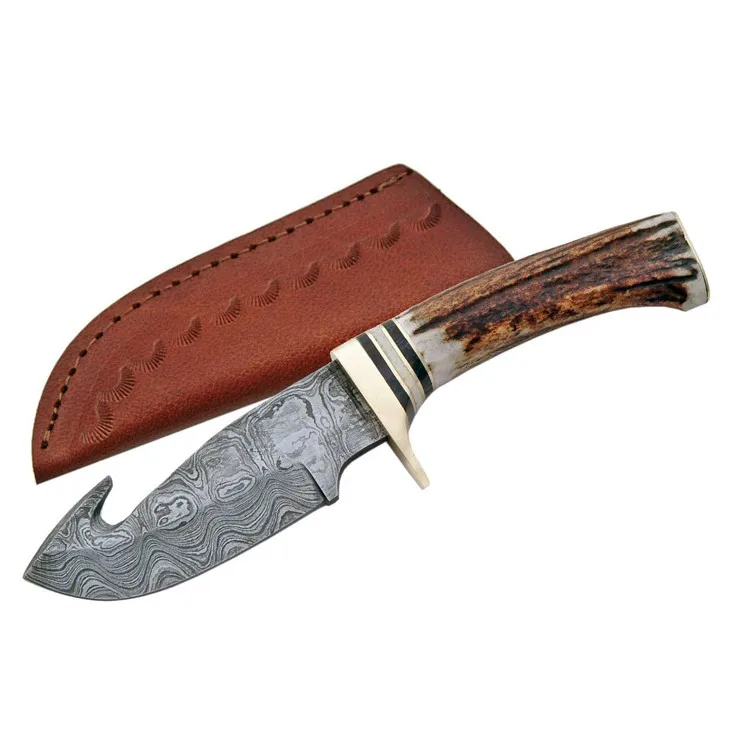 damascus steel hunting high quality gut hook knife