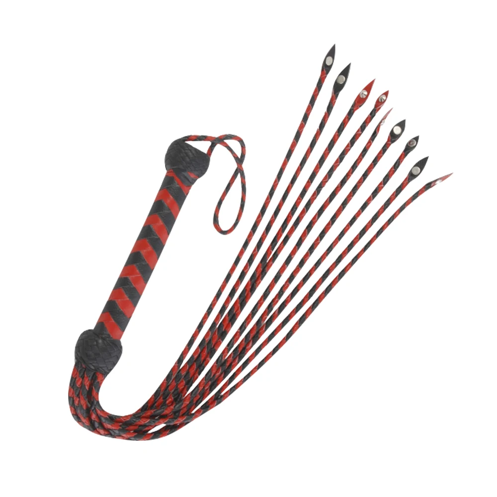 Genuine & Real Red & Black Leather Braided Riding Crop Whip Bondage Dragon Tail 